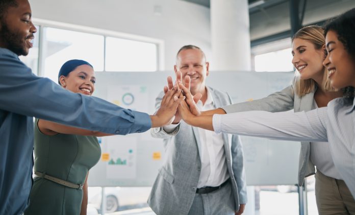 high-five-diversity-team-celebration-business-people-celebrate-financial-profit-success-team-building-meeting-infographics-worker-collaboration-workforce-happy-with-target-goals-achievement